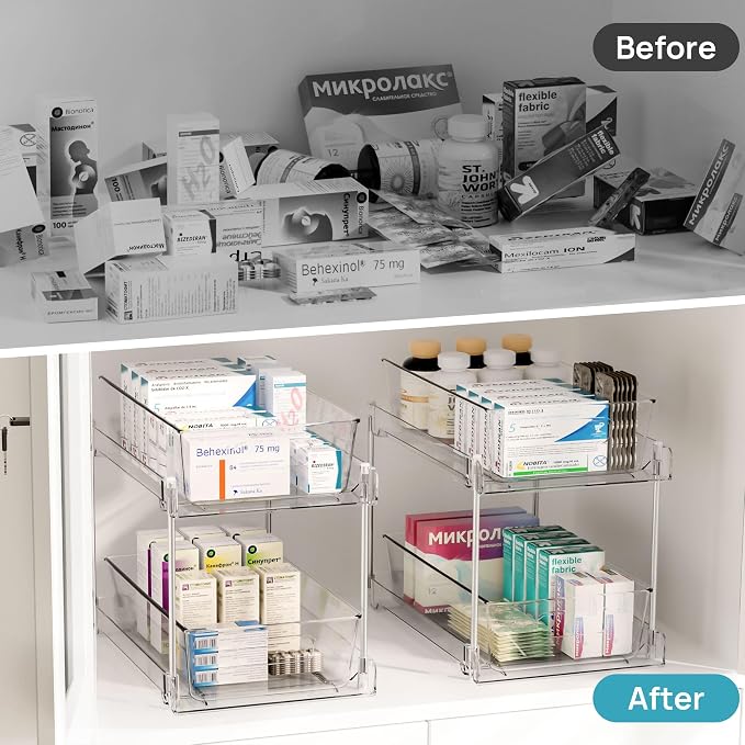 Vtopmart 4 Pack Bathroom Organizer, 2 Tier Clear Under Sink Organizers Vanity - Image 7