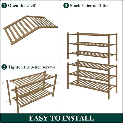 Smiry Bamboo Shoe Rack for Closet, 6 Tier Wooden Stackable Shoe Organizer - Image 6