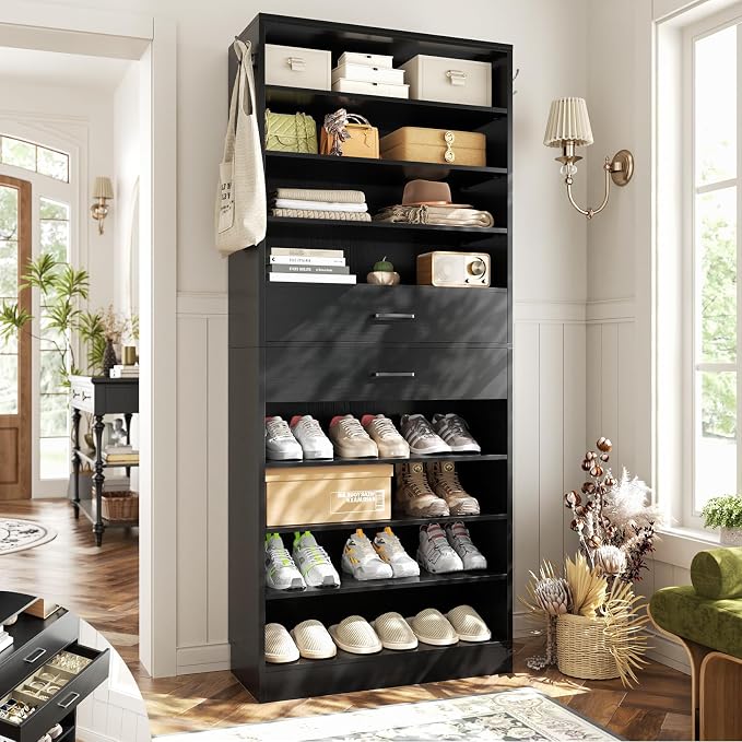 Aheaplus Tall Shoe Cabinet, 10 Tiers Wood Shoe Rack, Vertical Shoe Storage by Aheaplus