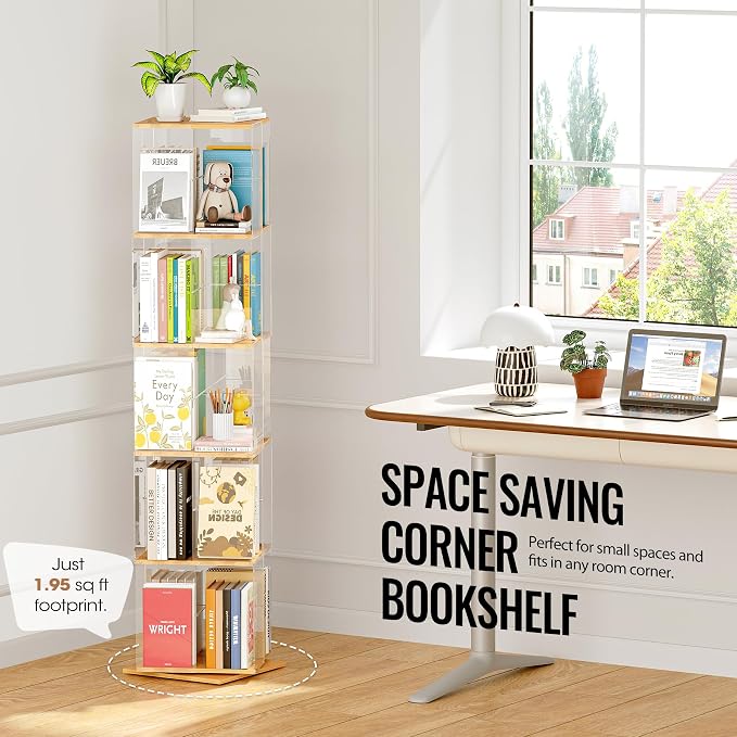 TAKEKIT 5-Tier Rotating Bookshelf, 360° Spinning Book Shelf Tower - Image 6