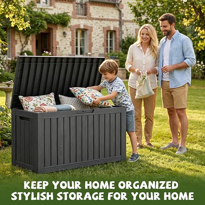 Outdoor Storage Box, 90 Gallon Resin Deck Box Waterproof, Lock Patio Storage - Image 5