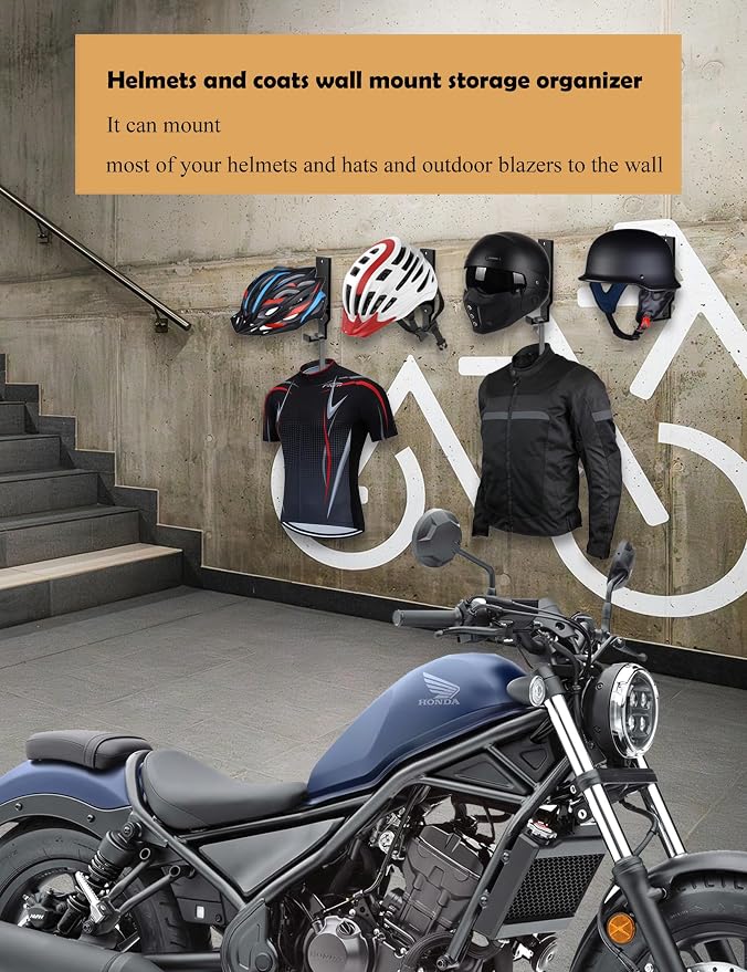2 Pack Motorcycle Helmet Rack Helmet Wall Mount - Image 4