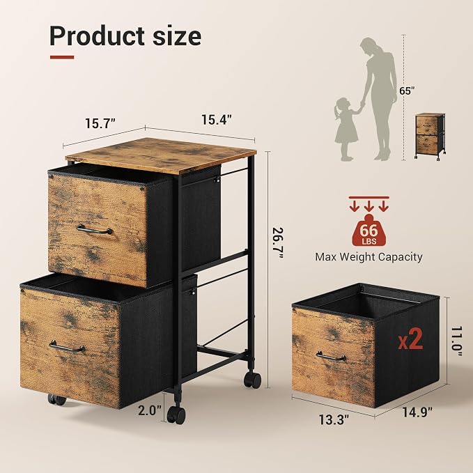 DEVAISE 2 Drawer Mobile File Cabinet, Rolling Printer Stand | Fabric Vertical - Image 3