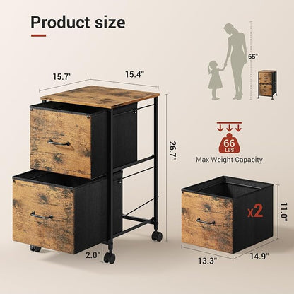 DEVAISE 2 Drawer Mobile File Cabinet, Rolling Printer Stand | Fabric Vertical - Image 3