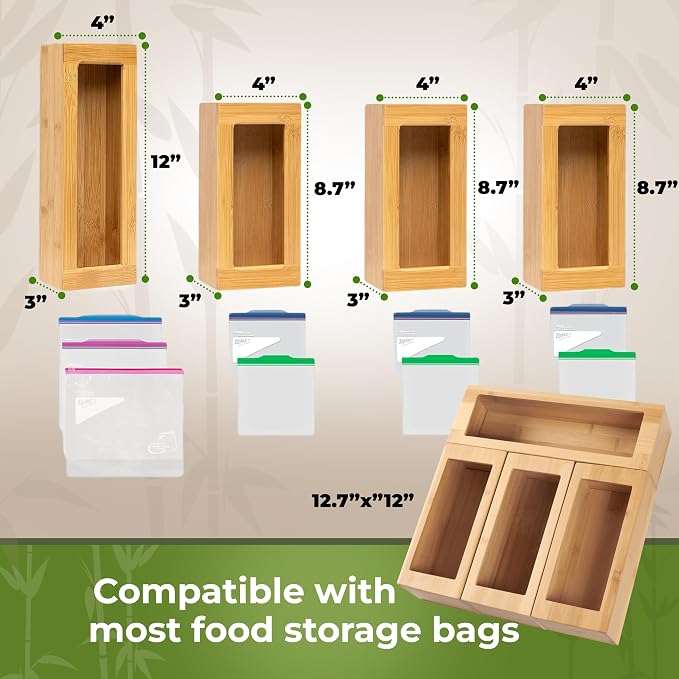 Storage Bag Organizer, Bamboo Baggie Organizer - Image 3