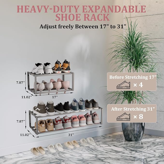 Expandable Wall Mounted Shoe Rack, Heavy Duty Metal Shoe Holder - Image 3