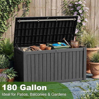 Vixzen 180 Gallon Deck Boxes Outdoor Waterproof, Resin Lockable Storage Box - Image 2
