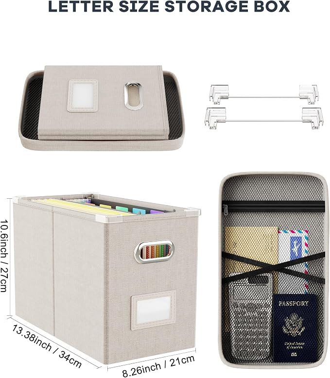 File Organizer With Lid, Hanging Filing Box With Mesh Pocket, Document Organizer - Image 2