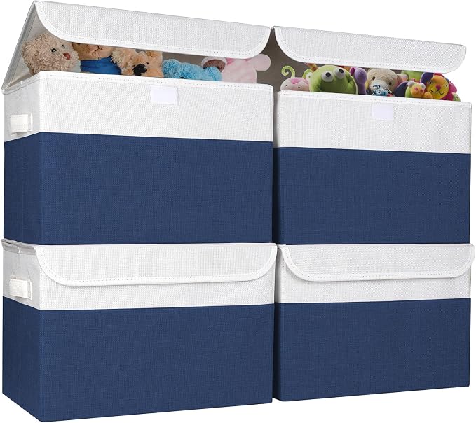 Large 22 Quart Linen Fabric Foldable Storage Bin Cube Organizer Basket by Bagnizer