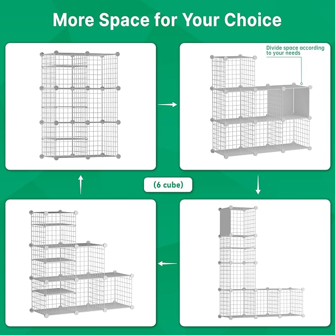 Wire Cube Storage Organizer, 6 Cubes Converted into 7 Cubes, Sturdy Metal Grids - Image 3