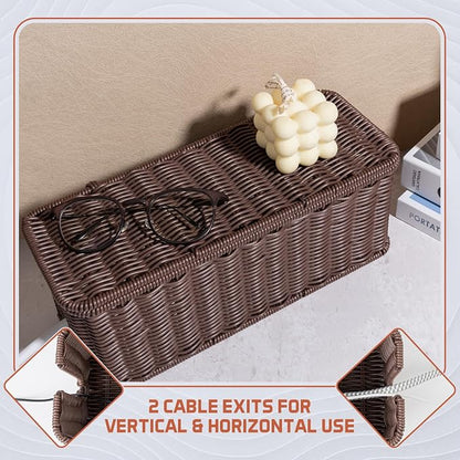 Cable Management Box, Handmade Rattan Cable Organizer, 2 Open Slots Cords Hider - Image 7