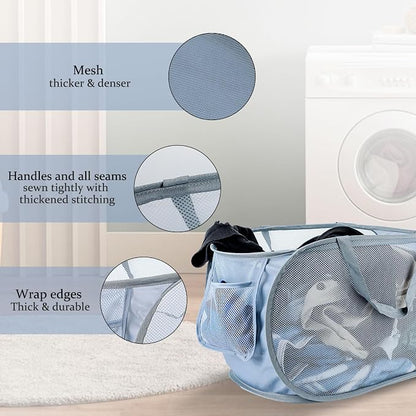 Extra Large Mesh Pop Up Laundry Hamper 2 Pack, 100L Foldable Laundry Baskets - Image 4