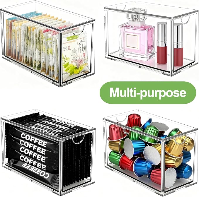 2 Pack Stackable Tea Bag Storage Organizer Drawers – Clear Acrylic Tea Bag - Image 7