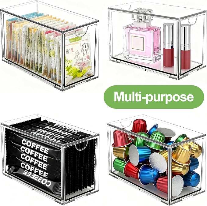 6 Pack Stackable Tea Bag Organizer Drawers – Clear Acrylic Tea Bag Holder - Image 7