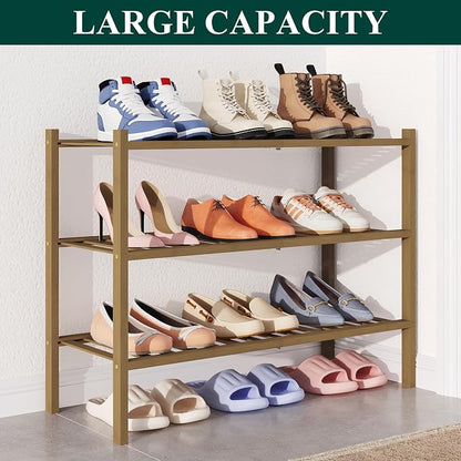 Smiry Bamboo Shoe Rack for Closet, 3 Tier Wooden Stackable Shoe Organizer - Image 5