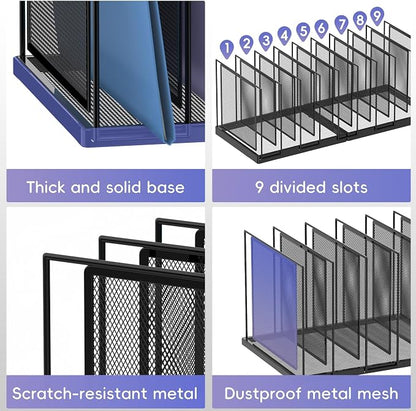 9-Section Desk File Organizer, Vertical File Holder, Mesh Desktop File Folder - Image 5