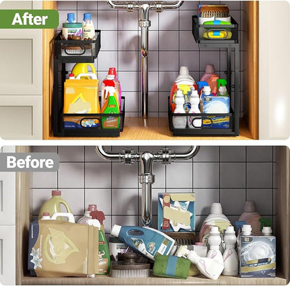 Under Sink Organizer 2-Pack, Metal 2-Tier Pull-Out Cabinet Shelf - Image 5