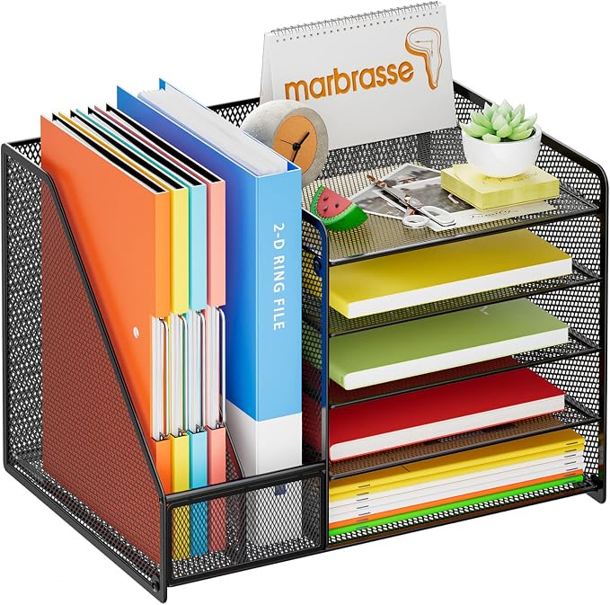 Marbrasse Desk Organizer with File Holder, 5-Tier Paper Letter Tray Organizer - Image 2