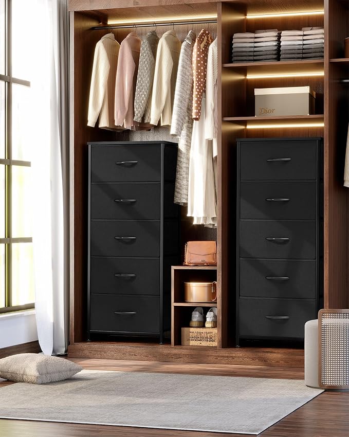 Tall Dresser Vertical Fabric Storage Tower Organizer, 5 Drawers | Sturdy Steel - Image 2