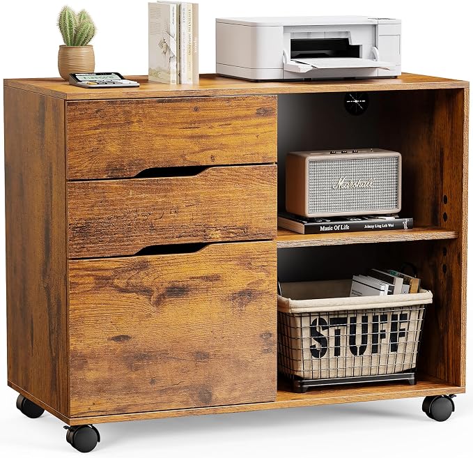 DUMOS Wood File Cabinet with 3 Drawers, Rolling Printer Stand | Under Desk by DumosLifestyle