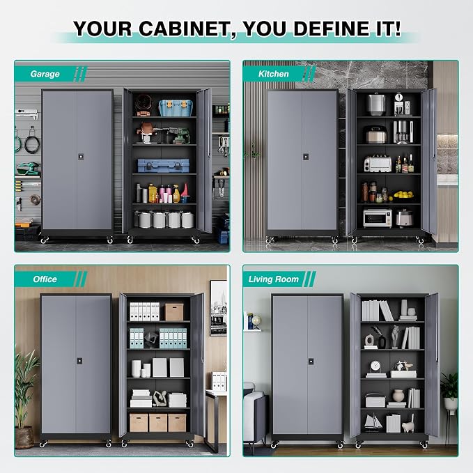 SISESOL 75" Tall Metal Storage Cabinet - Image 6