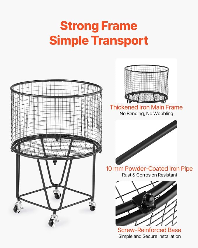 VEVOR Laundry Basket with Wheels, Metal Storage Cart Deep Set Rolling Mesh - Image 6