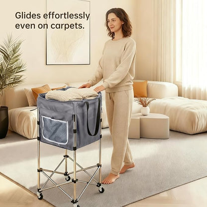 Laundry Basket with Wheels, 35.9" No-Bend Rolling Hamper, steel frame, foldable - Image 4