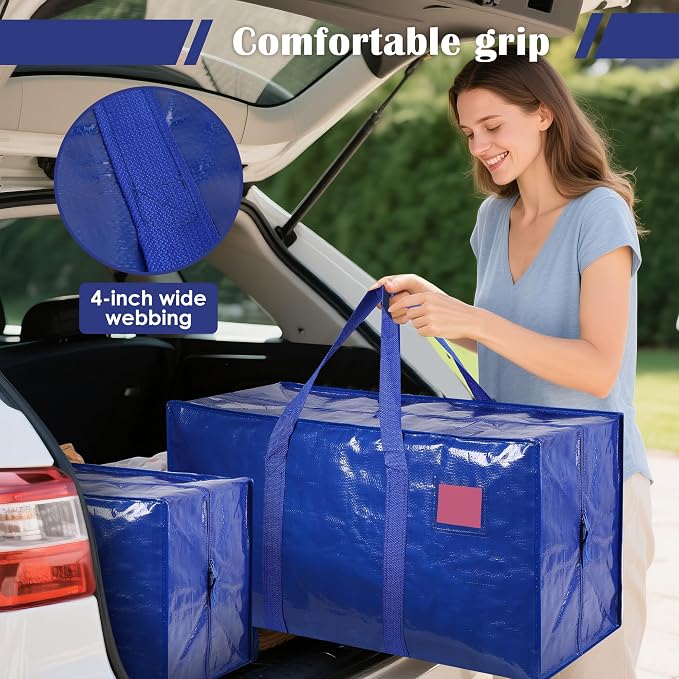 6 Pack Moving Bags with Full-Open Side Zipper, Extra Large 93L Heavy Duty - Image 6
