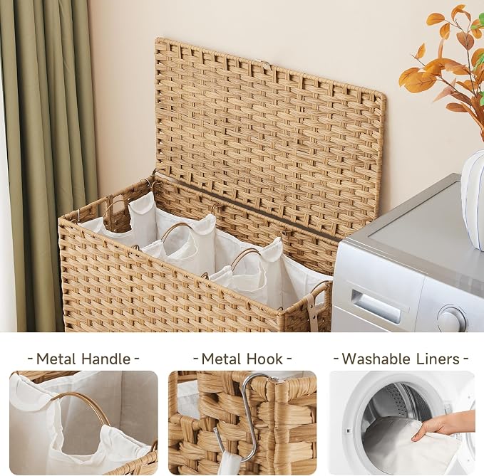Laundry Hamper with Wheels, 34.3 Gallon Rolling Laundry Basket with Lid - Image 6