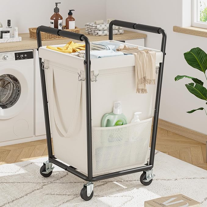 180L Laundry Basket with Wheels & Handles, Laundry Cart with Removable Bag & - Image 8