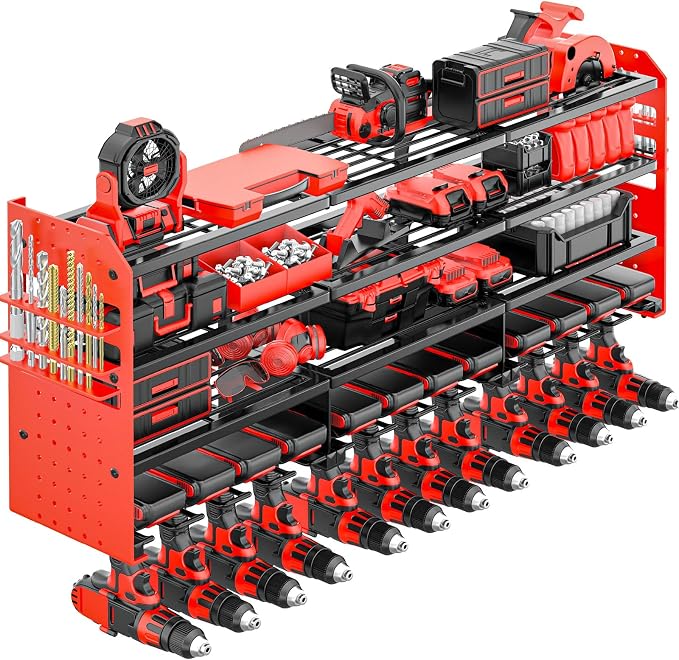Large Power Tool Organizer Wall Mount-12 Drill Holder, Metal Heavy Duty Garage by VeyFolzinst