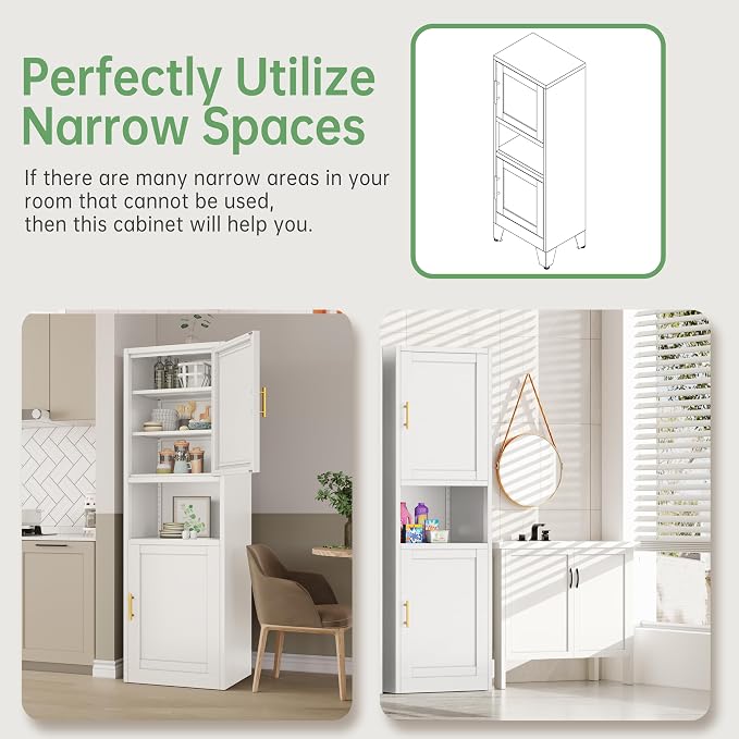 Ckzbx Tall Narrow Storage Cabinet 66.93" H Tall Bathroom Cabinets Metal Pantry - Image 5