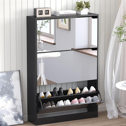 BORNOON Shoe Cabinet with 3-Flip Mirror Drawers, Freestanding Shoe Rack by BORNOON