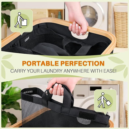 145L Laundry Hamper with Lid, 3 Section Laundry Basket with 3 Removable Bag | - Image 2