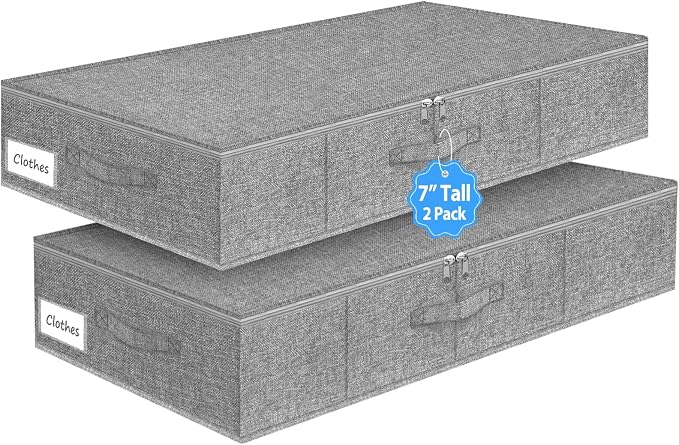 6.7-Inch Tall Under Bed Storage Container, Underbed Storage Bin w/Rigid Sides & by Boailydi
