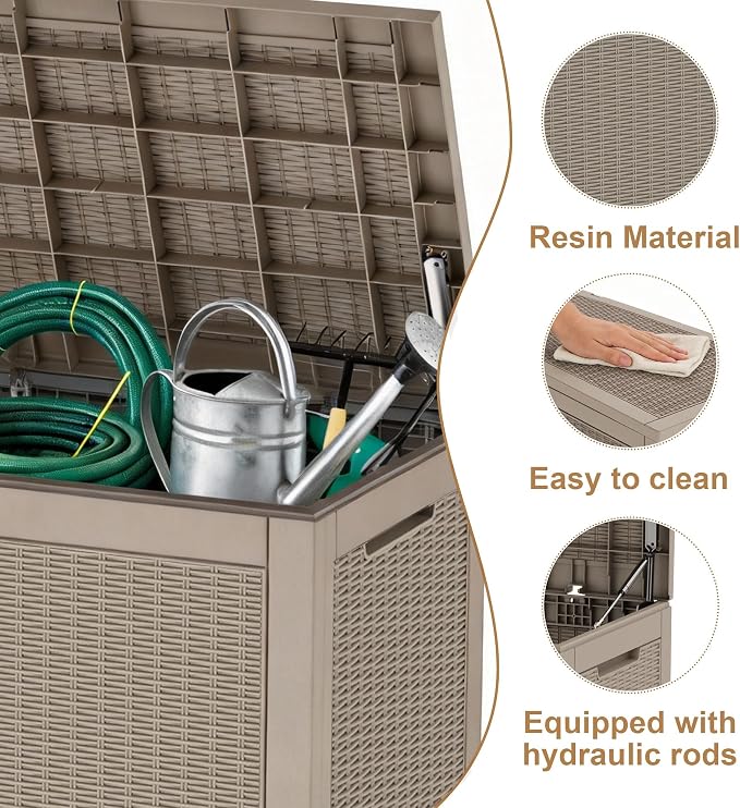 Vixzen 121 Gallon Waterproof Large Deck Box, Lockable Resin Outdoor Storage Box - Image 4
