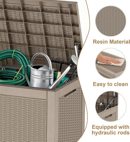 Vixzen 121 Gallon Waterproof Large Deck Box, Lockable Resin Outdoor Storage Box - Image 4