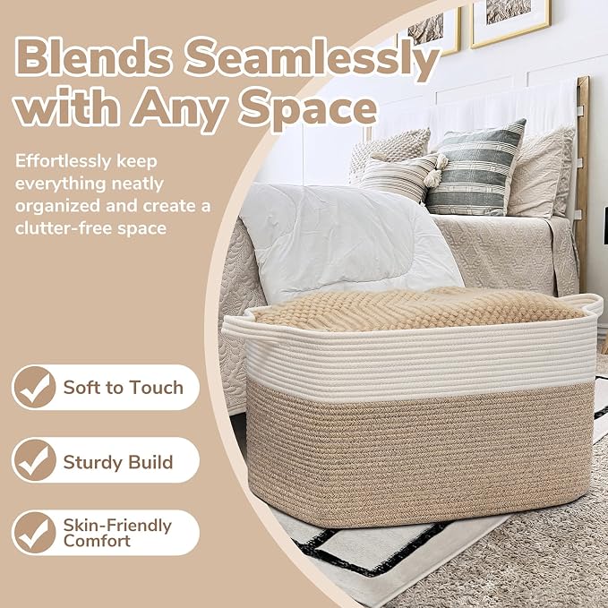 Goodpick Large Woven Blanket Basket, 21.6" x 14.9" x 11.8" Storage Baskets - Image 5