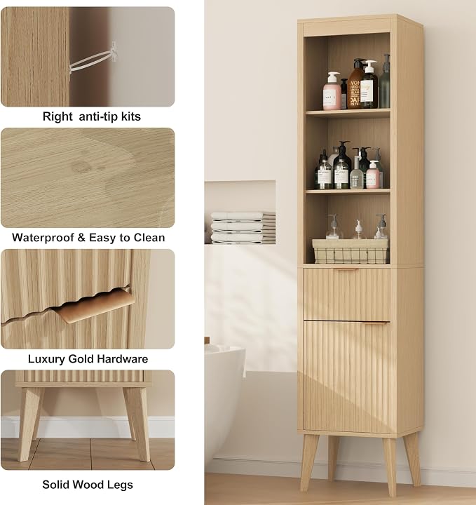 70" H Tall Storage Cabinet, Fluted Freestanding Floor Organizer - Image 6