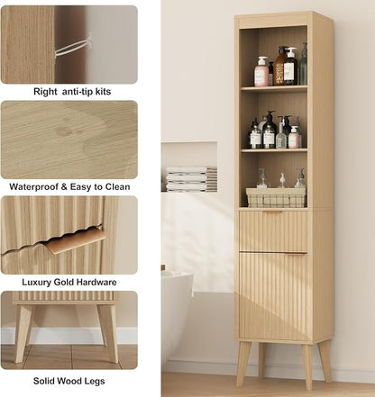 70" H Tall Storage Cabinet, Fluted Freestanding Floor Organizer - Image 6