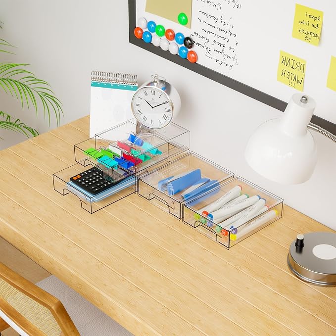 Yieach 2.2'' Tall Acrylic Clear Stackable Storage Drawer Organizer, 8 Pack Desk - Image 7