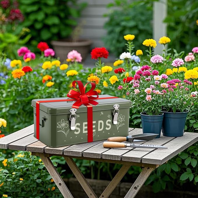 Seed Storage Organizer with Lid, Metal Seed Bin Seed Packet Container with 100 - Image 6