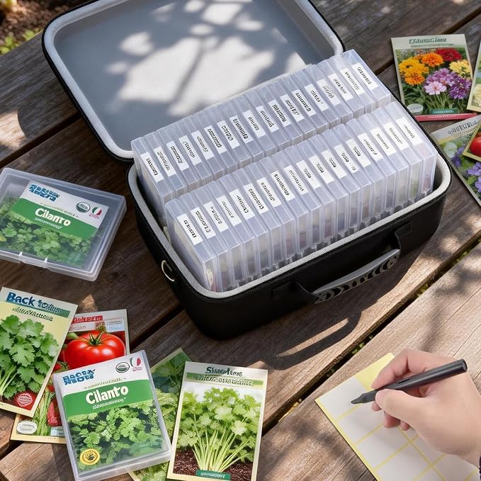 Seed Storage Organizer Case 36-Slot Hard Shell Seed Packet Holder Label Kit | - Image 2