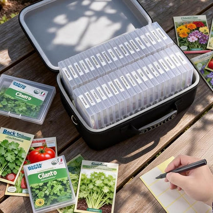 Seed Storage Organizer Case 36-Slot Hard Shell Seed Packet Holder Label Kit | - Image 2