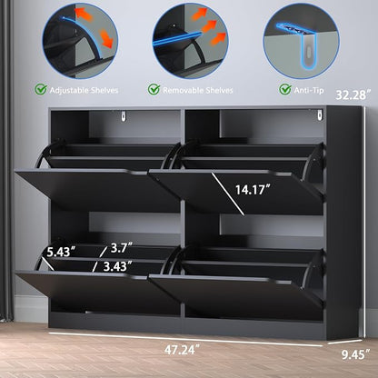 BORNOON Shoe Cabinet with 4 Flip Drawers, Narrow Hidden Shoe Storage Cabinet - Image 2