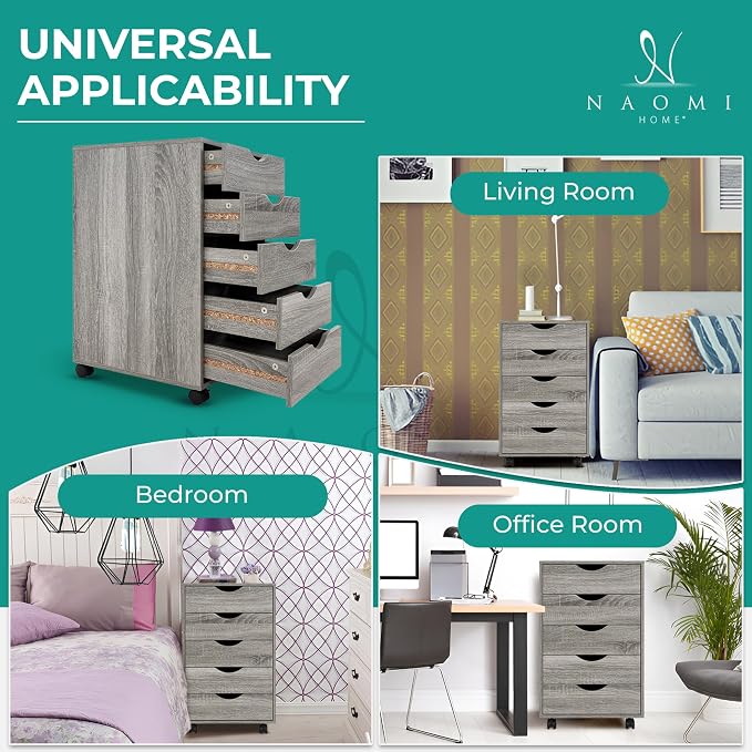 5-Drawer Rolling Storage Cart Organizer - Image 3