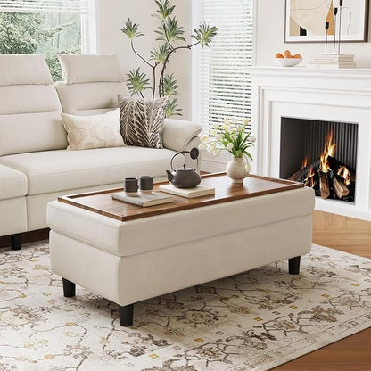 LINSY HOME 46 Inches Wide Storage Ottoman Bench, Linen Coffee Table Folding by LINSYHOME