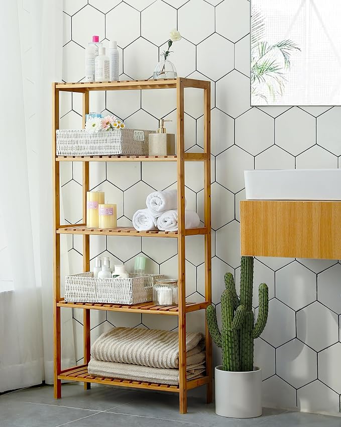 SONGMICS Bamboo Storage Shelf, 5-Tier Shelving Unit, in The Entryway, Living - Image 4