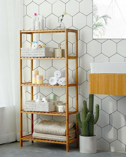 SONGMICS Bamboo Storage Shelf, 5-Tier Shelving Unit, in The Entryway, Living - Image 4