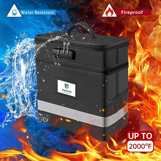 Fireproof File Box with Lock, 2 Layer Document Box Storage Organizer, Suitable - Image 2